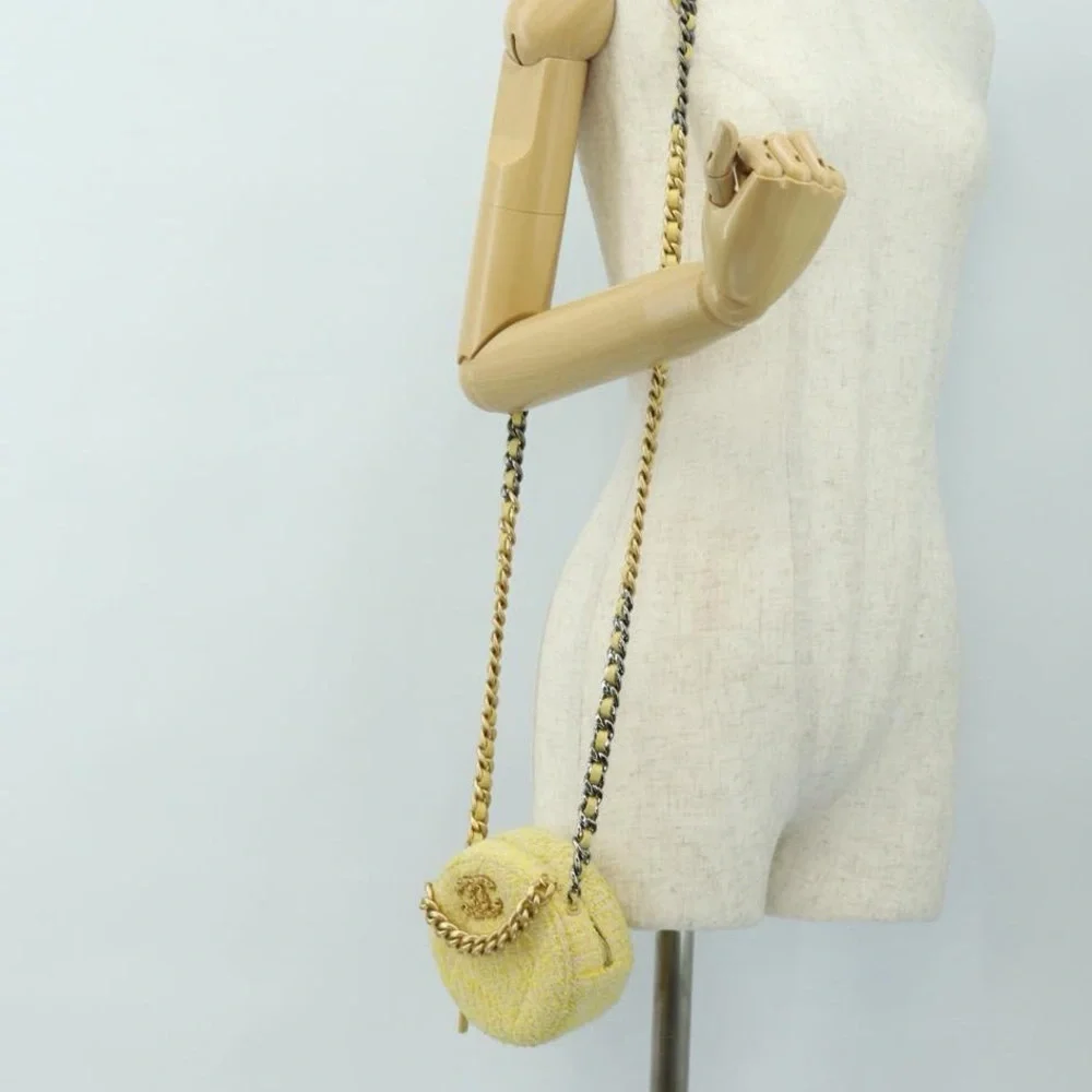 CHANEL Chain Shoulder Bag Tweed 2way Yellow